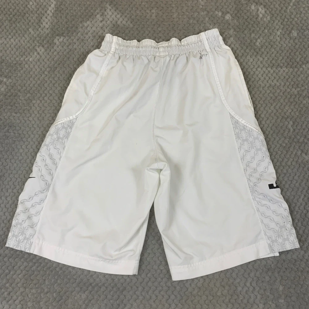 Nike LeBron Basketball Shorts Mens S White Gray Dri-FIT 451127-100 Crown Logo